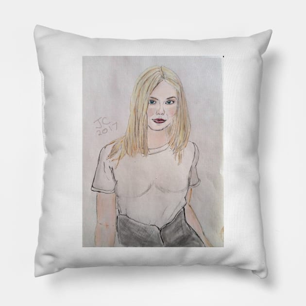 Elle Fanning Watercolor Pillow by Caterino Books and Art