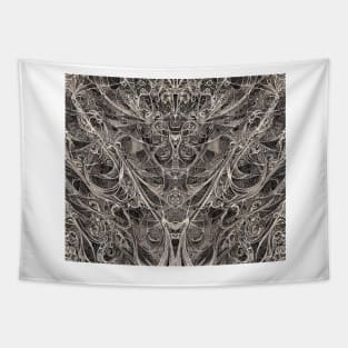 Grayscale Aesthetic Fractal Network - Black and White Granite Engraving Tapestry