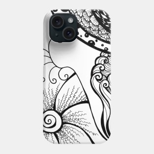 Ink drawing - Tangle Sun and Waves Phone Case