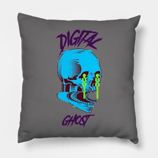 Digital Ghost Cyberpunk Skull Glitch Pillow