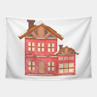 Red house watercolor Tapestry