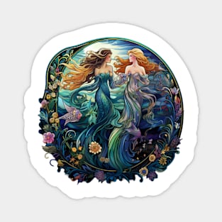 Two beautiful mermaids under water. Magnet