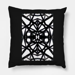 Black and white pattern of intricate girders and beams Pillow