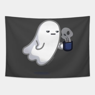 GRAVEYARD SHIFT - Cute Ghost with Coffee Tapestry