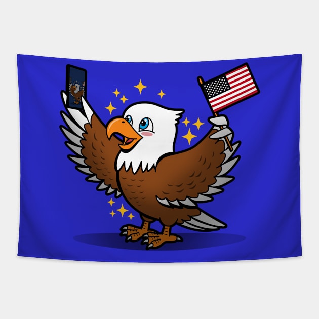 Funny Cute American Bald Eagle Taking Selfie 4th Of July Proud American Cartoon Tapestry by Originals By Boggs