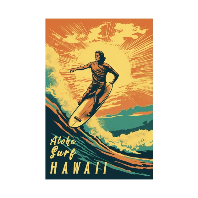 Hawaii Vintage Retro Travel Poster by GreenMary Design