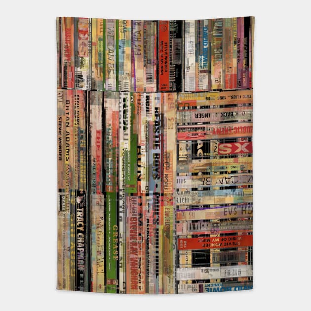 80s retro vintage music tapes mixed media collage art Tapestry by bulografik