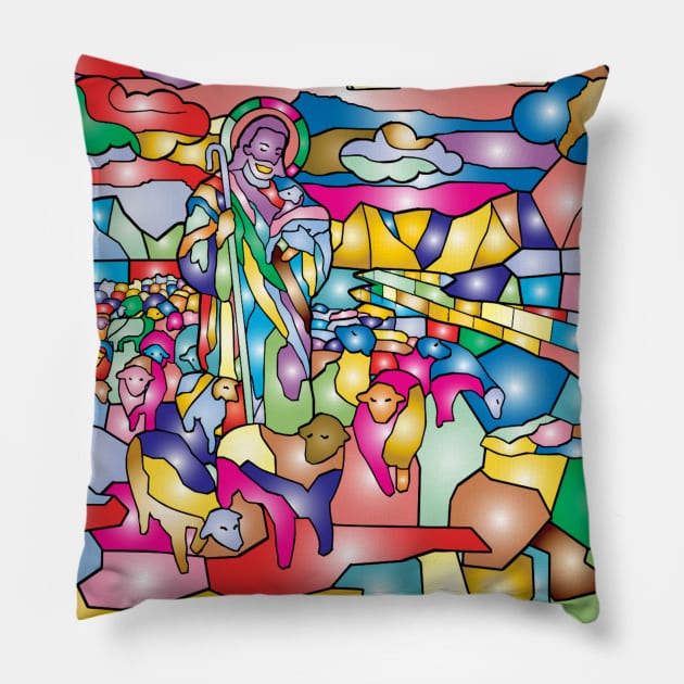 The Good Shepherd Colorful Mosaic Pillow by stadia-60-west