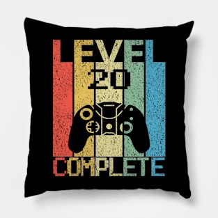 Funny Level 20 Complete, Retro 20th Birthday Gamer Gift Pillow