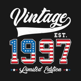 26th Birthday Patriotic Vintage 1997 USA Flag 4th of July T-Shirt