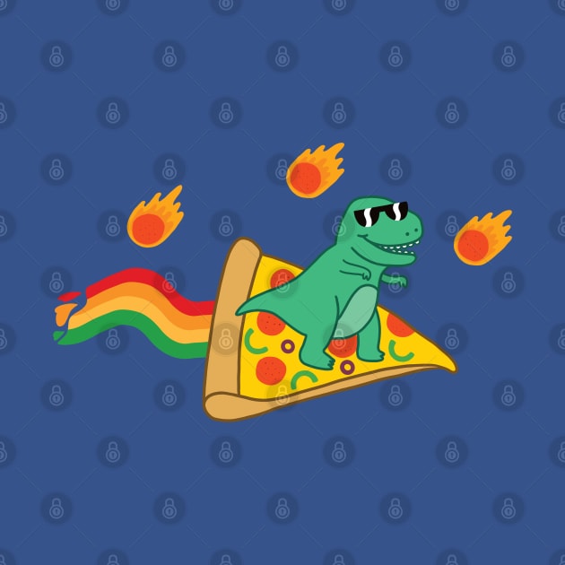 Pizza Dinosaur Surfing Past the Asteroids by awesomesaucebysandy