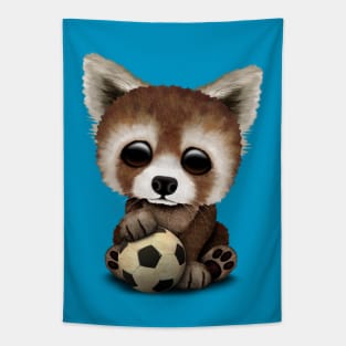 Cute Baby Red Panda With Football Soccer Ball Tapestry