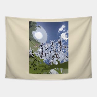 ALLIUM flower garden photography digitally painted, blue gray white green Tapestry