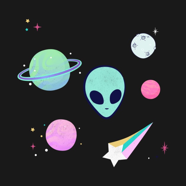 Alien With Stars And Planets Colorful by Mrkedi