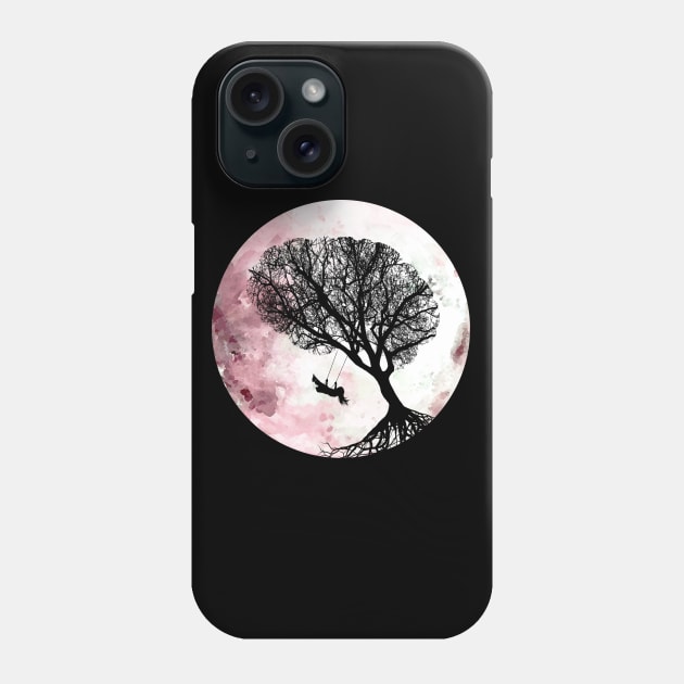 Pink moon, tree and young girl on swing ,cute, space, night, aesthetic, nature Phone Case by Collagedream