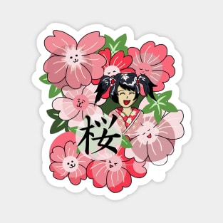 Happy Sakura Japanese Cherry Blossoms Magnet