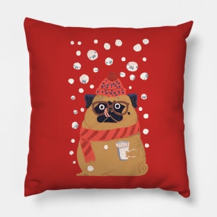 Pug in Snow Pillow