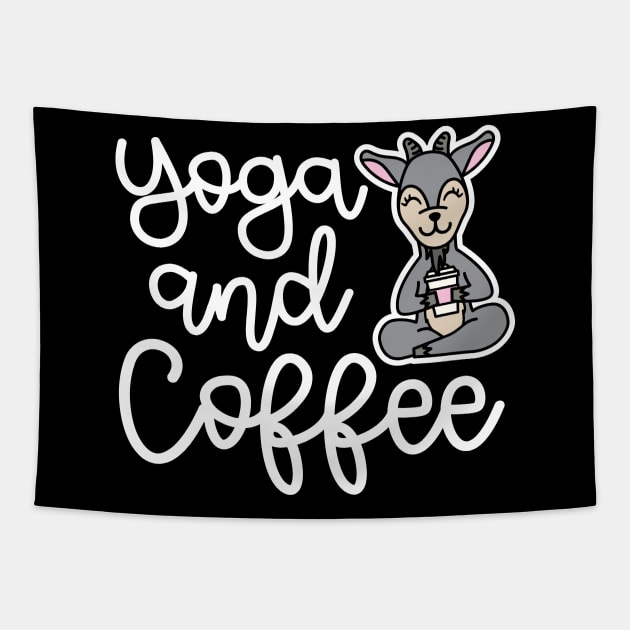 Yoga and Coffee Goat Yoga Fitness Funny Tapestry by GlimmerDesigns