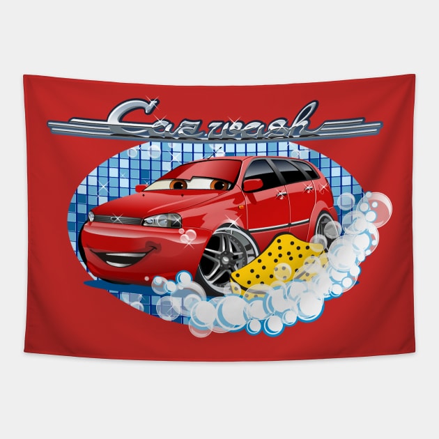 cartoon car wash Tapestry by Mechanik