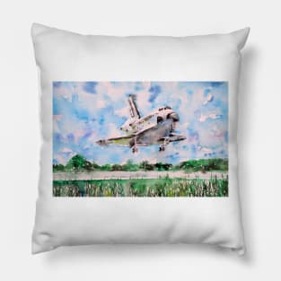 SPACE SHUTTLE LANDING - watercolor painting Pillow