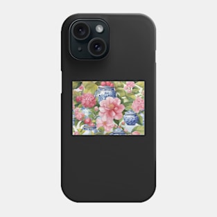 Camellia flowers and chinoiserie jars watercolor Phone Case