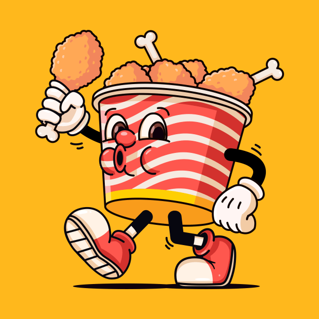 Fried chicken bucket cartoon mascot by Vyndesign