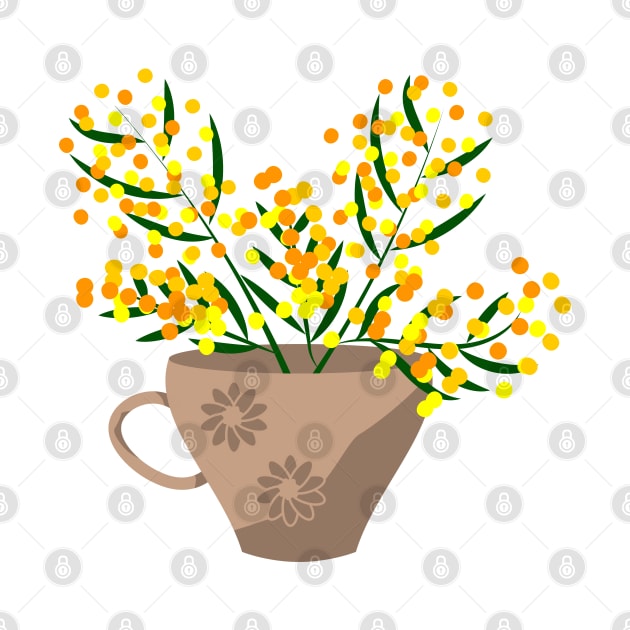 Cup and flower bouquet made of mimosa branches by Cute-Design