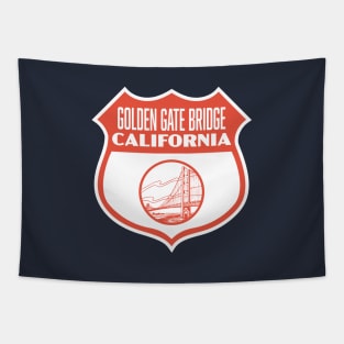 Golden Gate Bridge California Retro Shield (Red) Tapestry