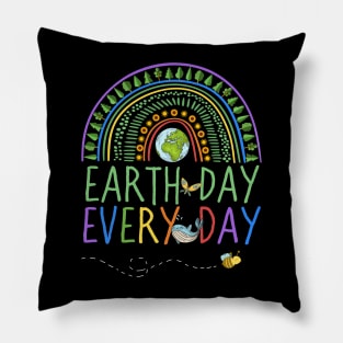 Pretty Earth Day Every Day Rainbow with Trees and Bee, Whale and Butterfly Pillow