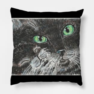 Mother and baby black cat watercolor painting Pillow