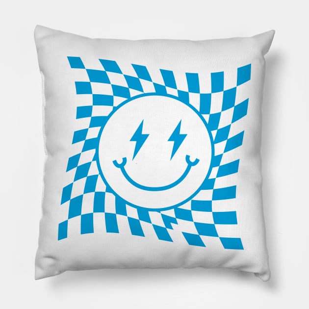 Cyan Electric Smiley Face Pillow by Taylor Thompson Art