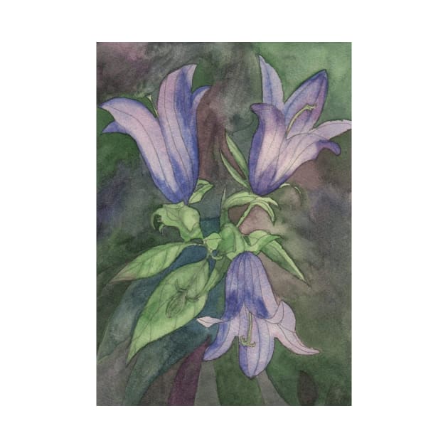 Watercolour painting of purple blue harebells by esvb