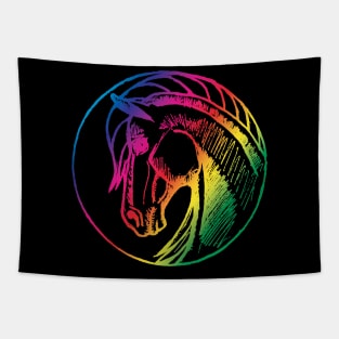 Round horse Rainbow Tapestry