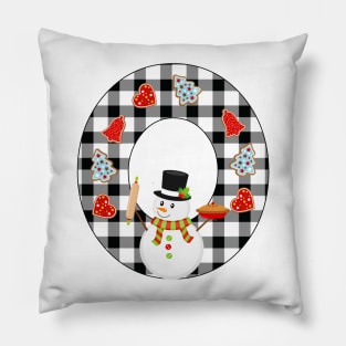 BW Buffalo Checks Pattern Monogram O | Snowman Pillow