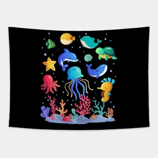 Turtle Underwater Jellyfish Aquarium animals Tropical fish Tapestry