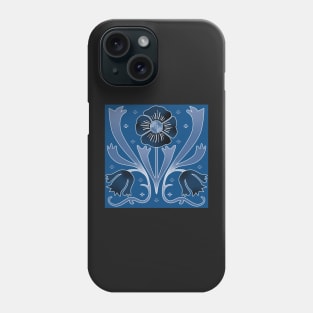 Art Nouveau flower pattern on blue Phone Case