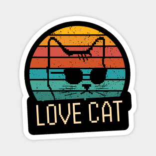 Vintage Retro Sunset Love Cat Magnet
