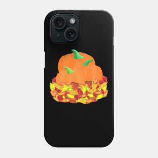 Autumn Pumpkins and Leaves (Black Background) Phone Case