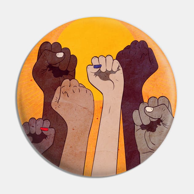 Fist raised and sun Pin by AnnArtshock