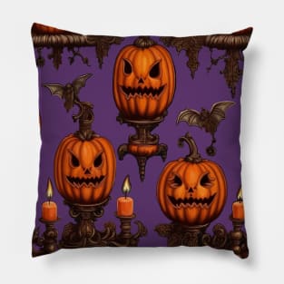 Jack O Lanterns, Flying Bats And Gothic Candle Sconce Cut Out Pillow