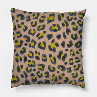 Leopard Print-Navy and Chartreuse on Khaki Pillow