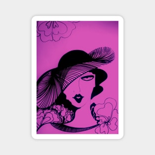 RETRO OP ART DECO LADY WITH HAT SEVENTIES ART PRINT LILAC AND INDIGO Magnet