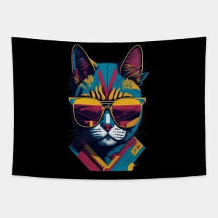 Vintage Vibes and Feline Flair Retro Cool Cat Tapestry