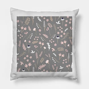 Pink Floral on Grey Pillow