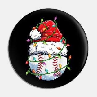 Baseball Santa Hat Snowman Christmas Lights Funny Xmas Squad Pin