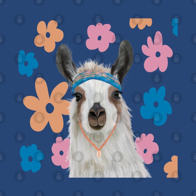 Llama | Cute Llama | Bohemian Llama on Retro flowers by Suneldesigns