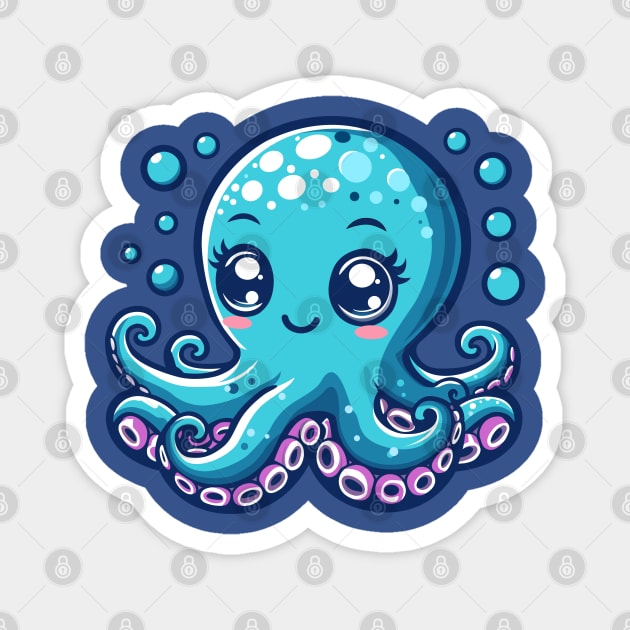 Cute Blue Octopus Magnet by Arief Uchiha