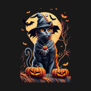 👕 Our exclusive Halloween t-shirt features a spooky design and an adorable black cat, a symbol of good luck. 🐱🍀 T-Shirt