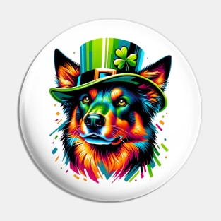 Working Kelpie in Festive Gear for St Patrick's Day Pin