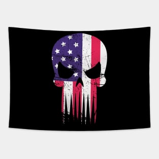 Usa Flag American Skull Military Veteran Patriotic Army  T-Shirt Tapestry